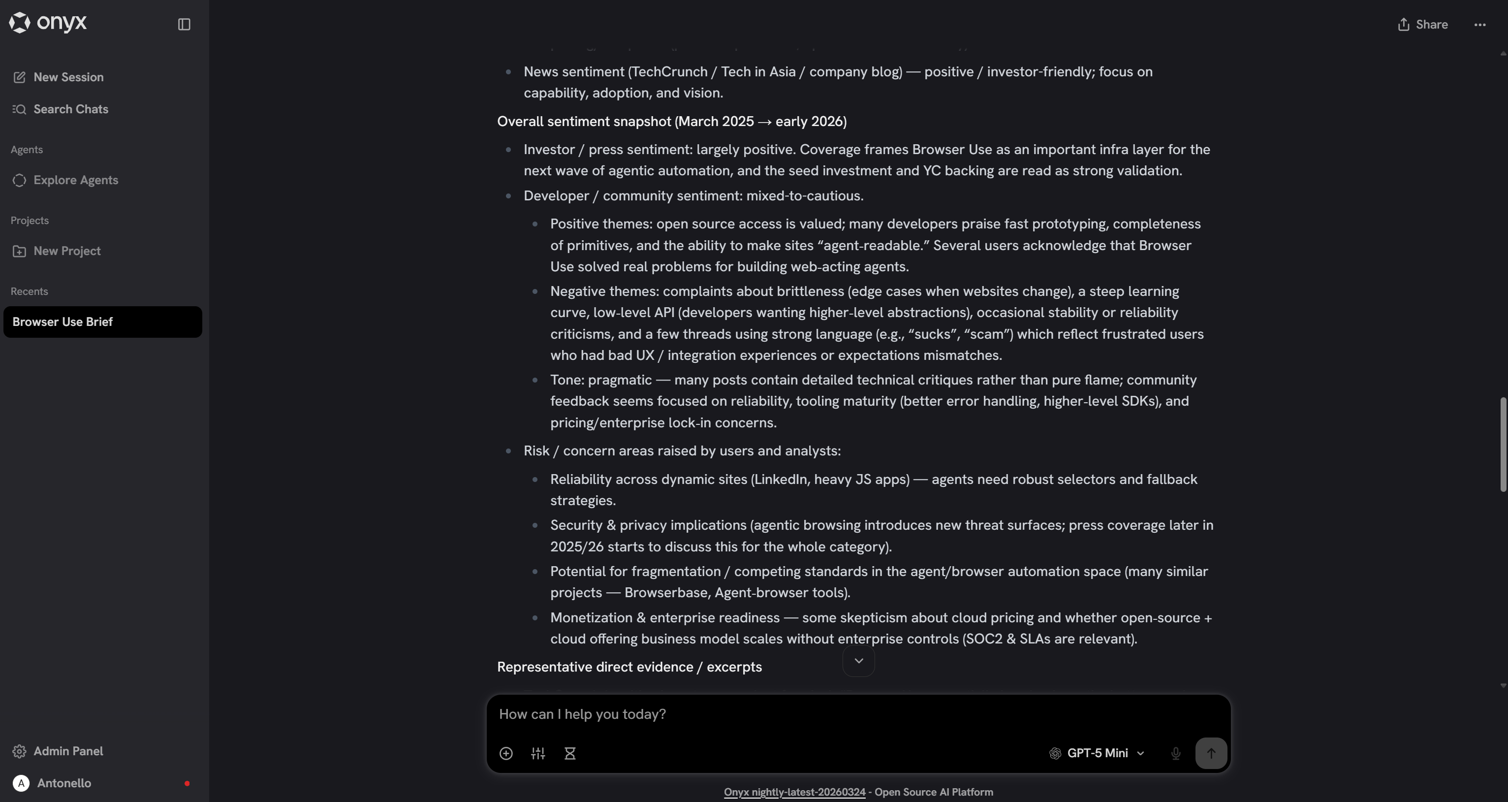 A snippet of the generated report