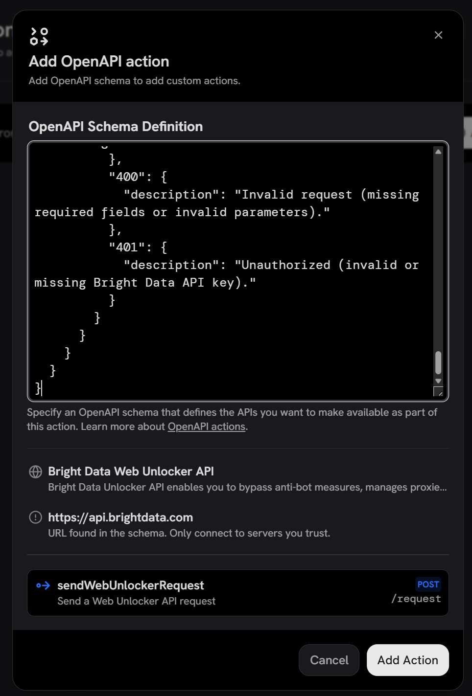 Configuring the Web Unlocker API OpenAPI specs