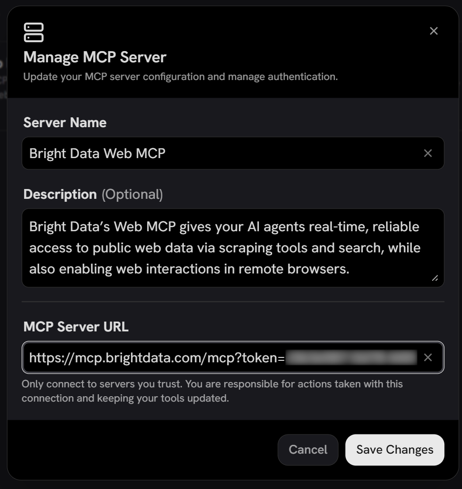 Configuring the Web MCP integration