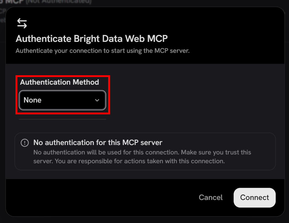 Setting the Authentication Method to “None”