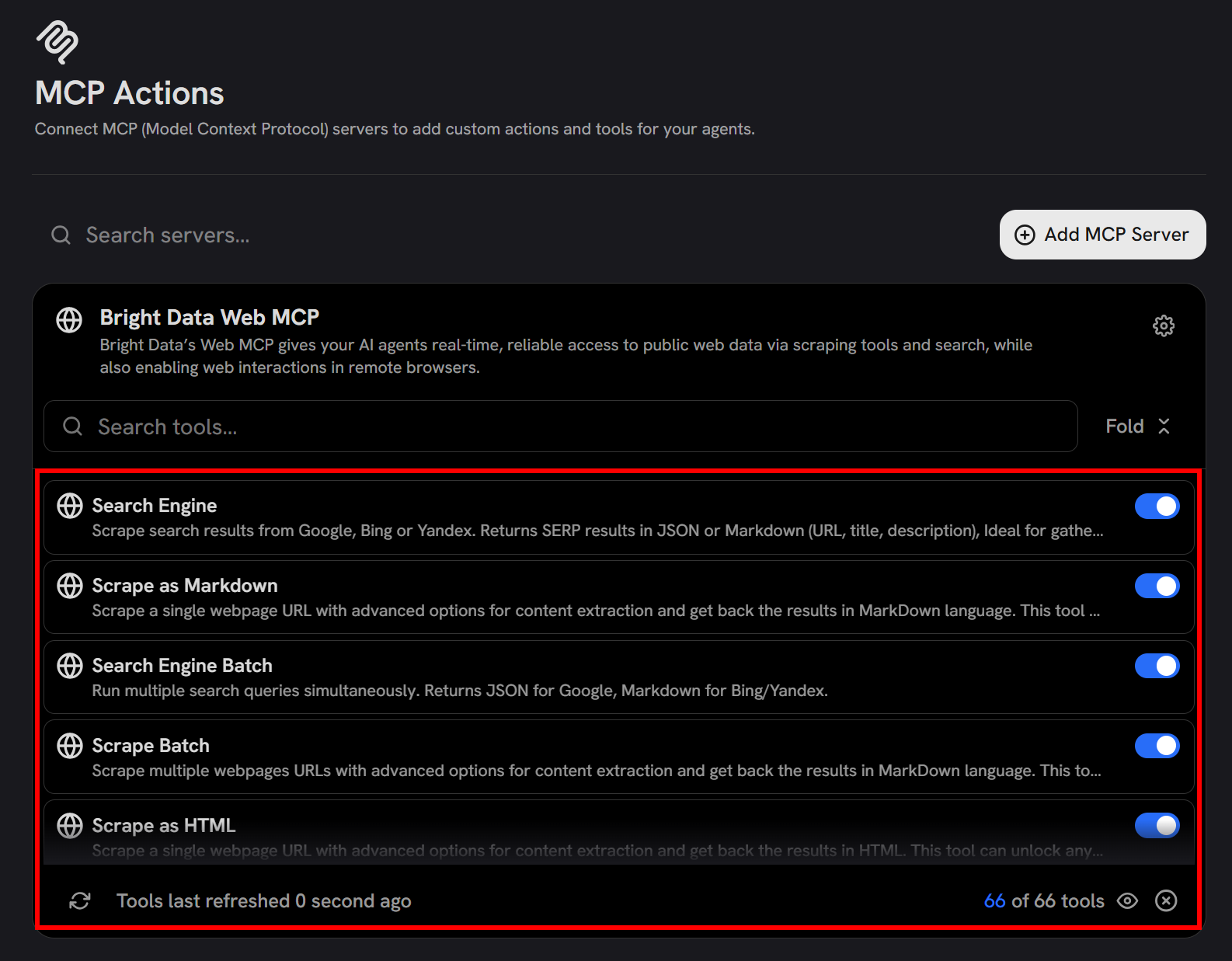 The tools exposed by the Bright Data Web MCP