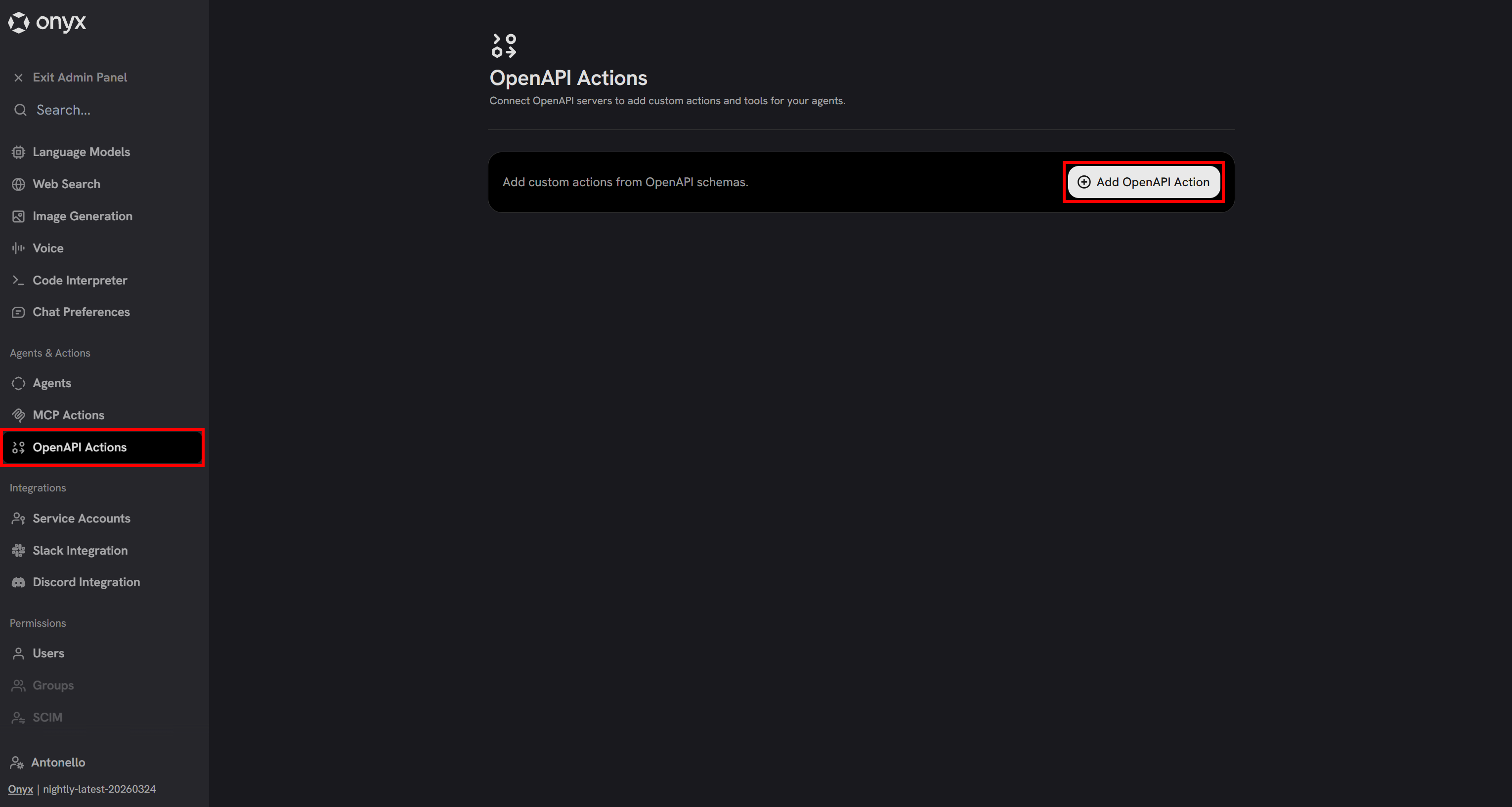 Pressing the “Add OpnAPI Action” button