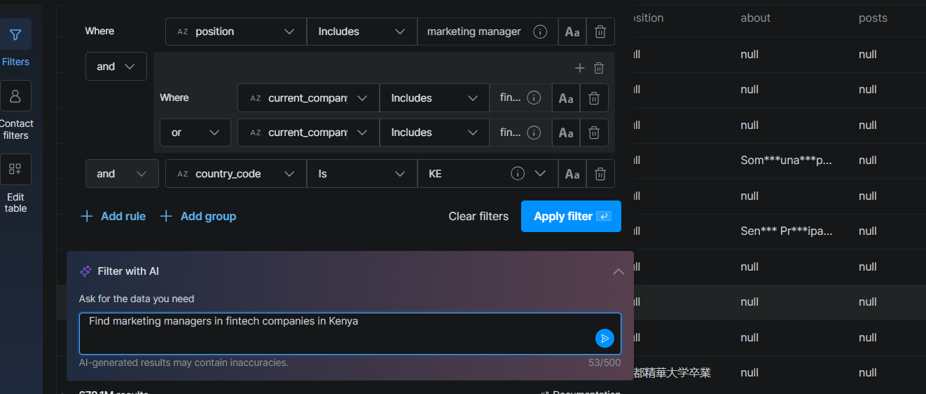 Brightdata AI filter for datasets