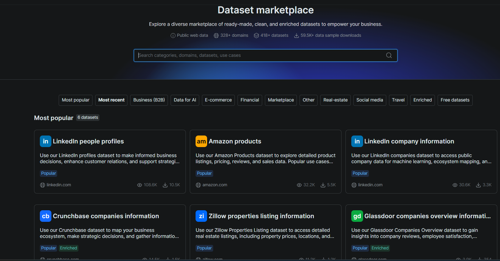 Bright Data pre-built datasets for 100+ domains