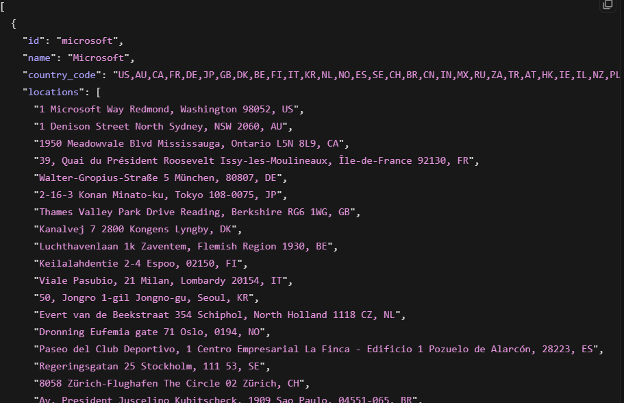 json respons for microsoft search