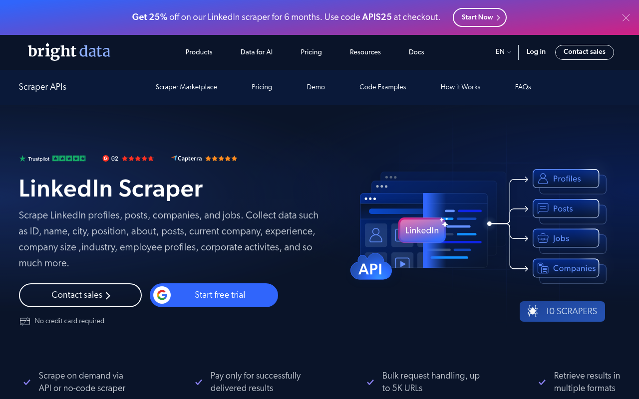 Bright Data LinkedIn Scraper API page