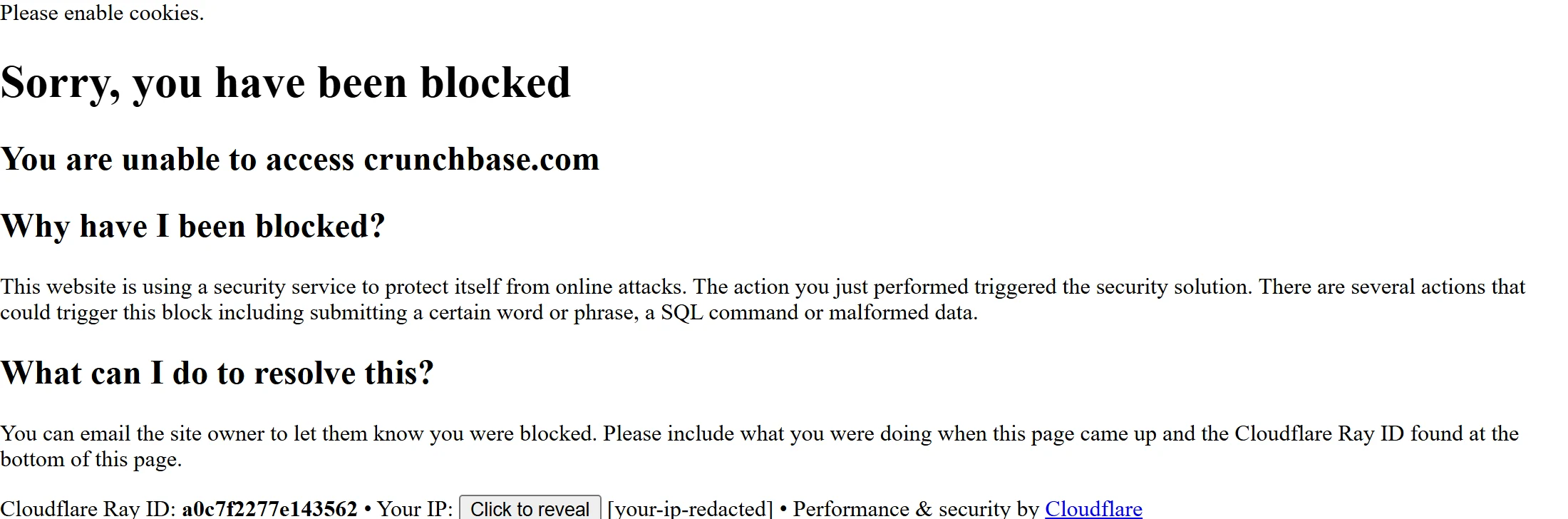 Crunchbase's Cloudflare 403 block page, what a plain request gets back