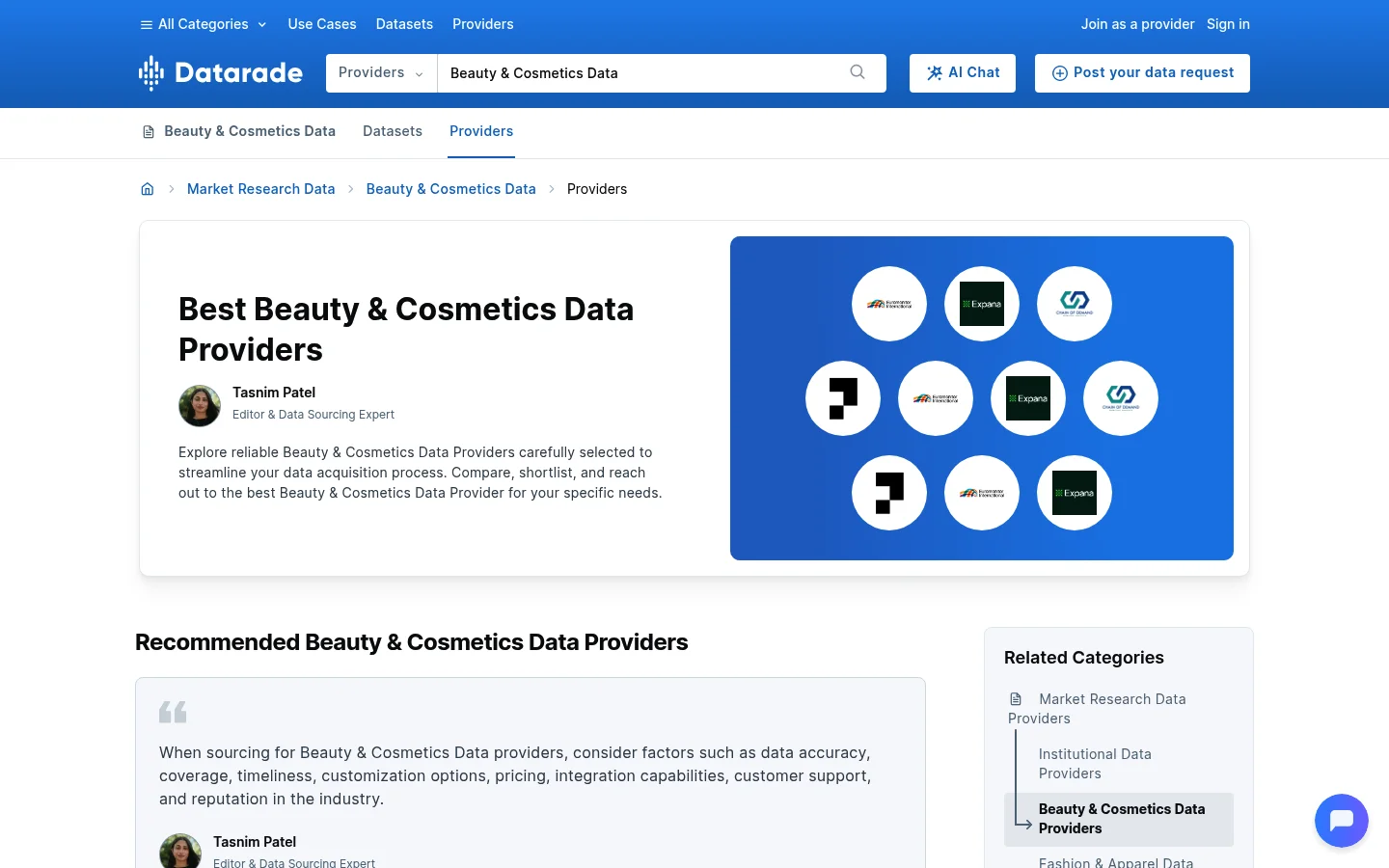 Datarade beauty and cosmetics data marketplace