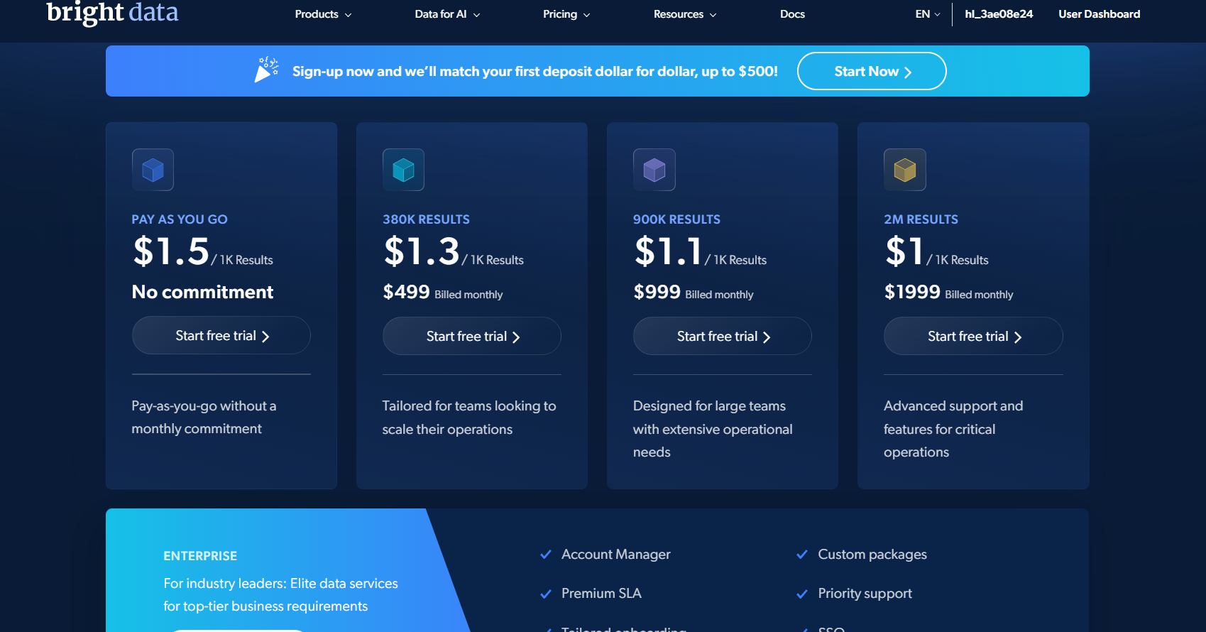 Bright Data flat-rate pricing per 1,000 records