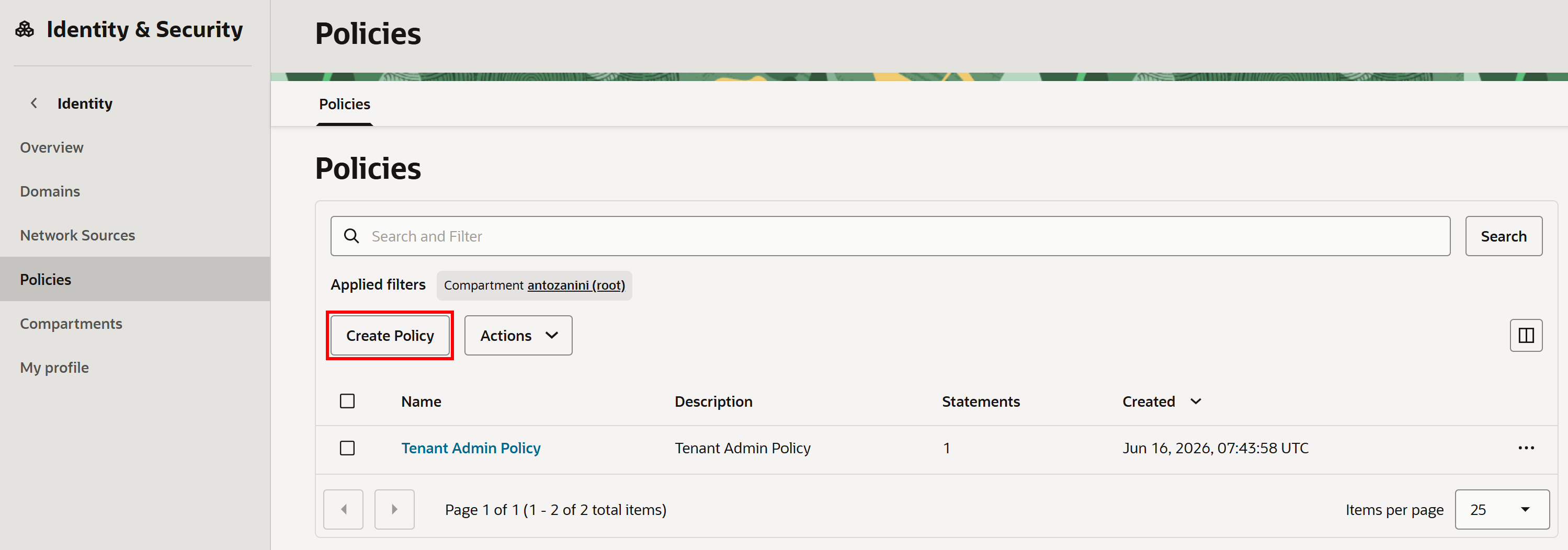 Clicking the “Create Policy” name