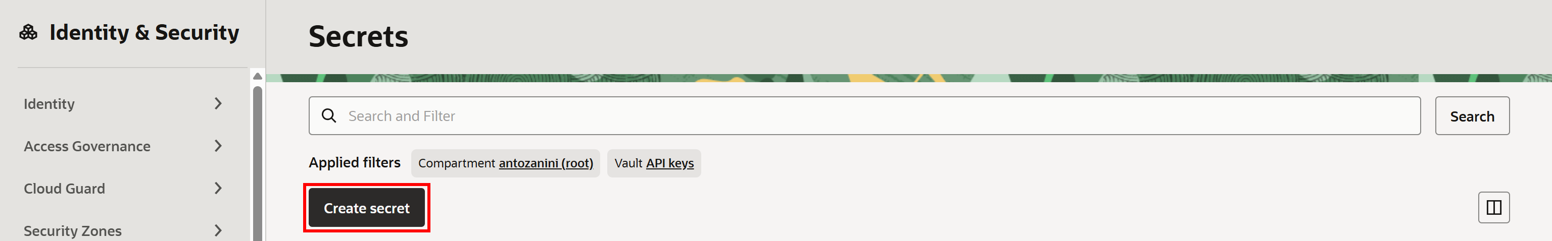 Clicking the “Create secret” button