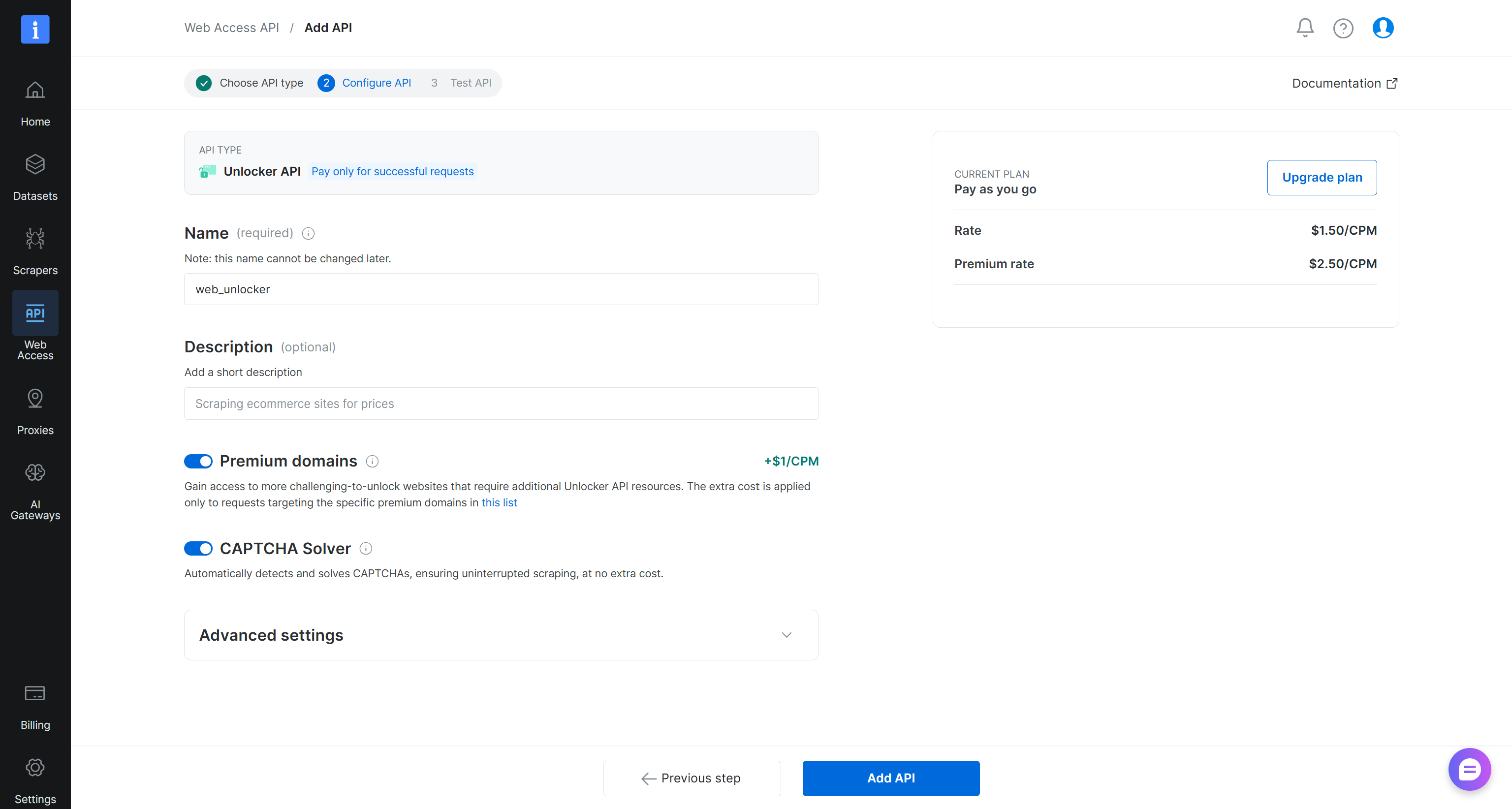 Setting up a Web Unlocker API