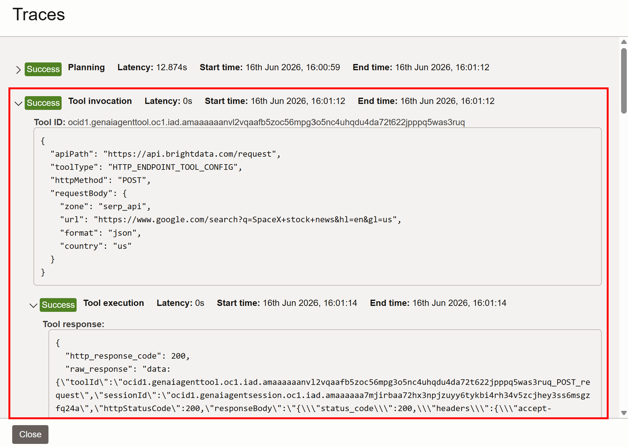 Note the SERP API tool call