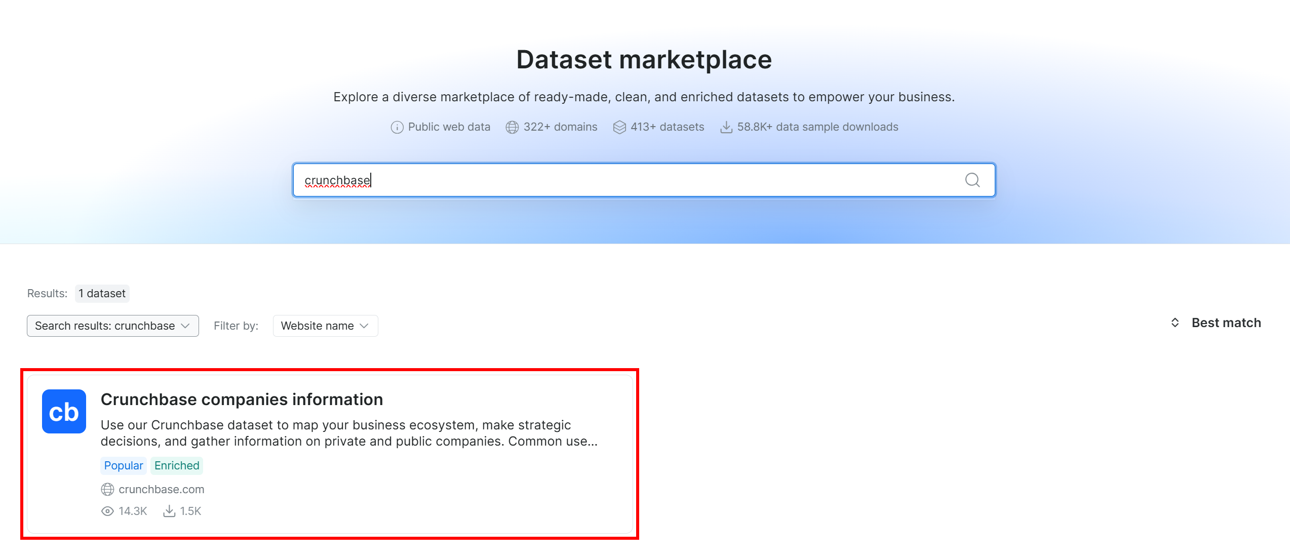 Selecting the “Crunchbase companies information” dataset