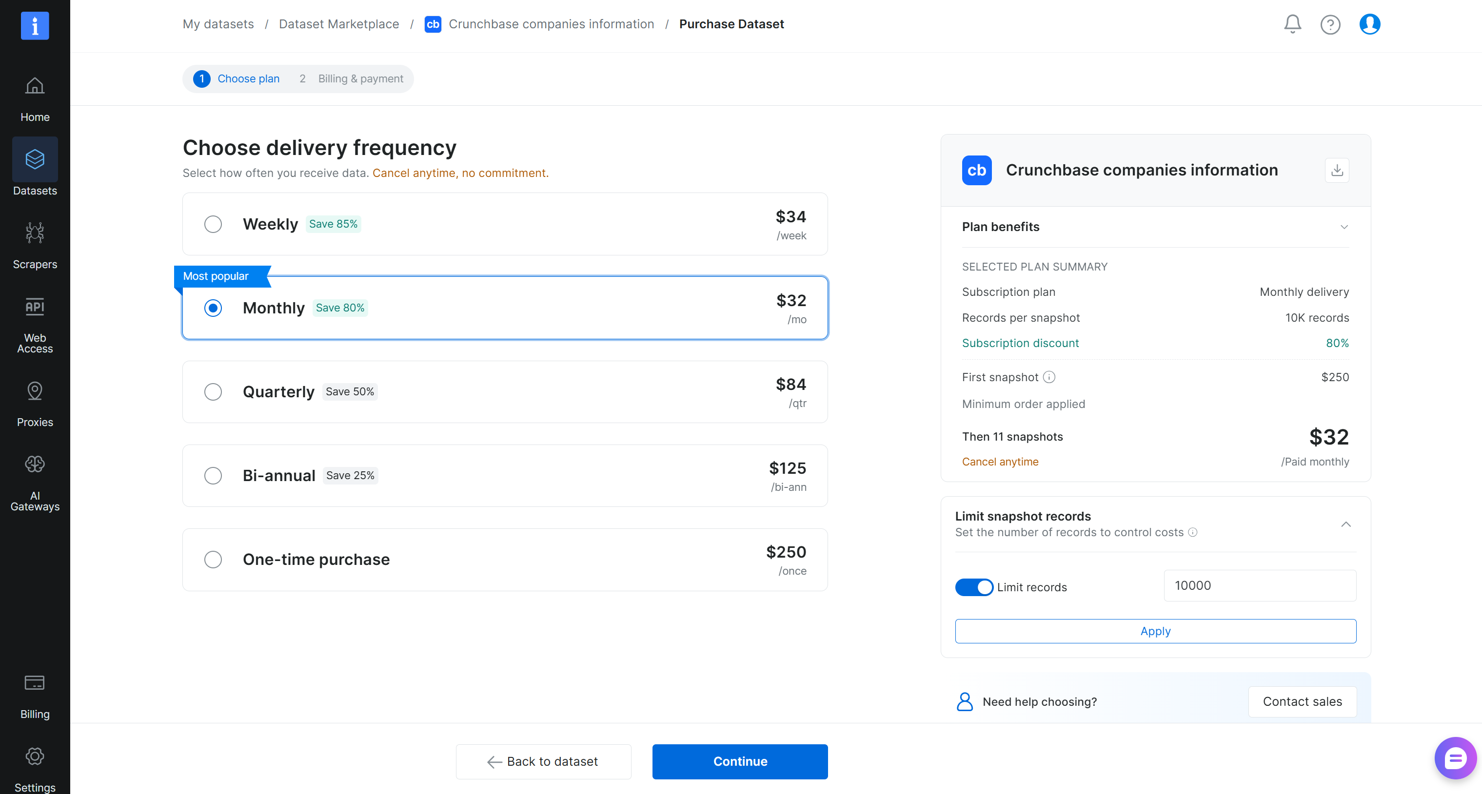 Configuring the dataset delivery