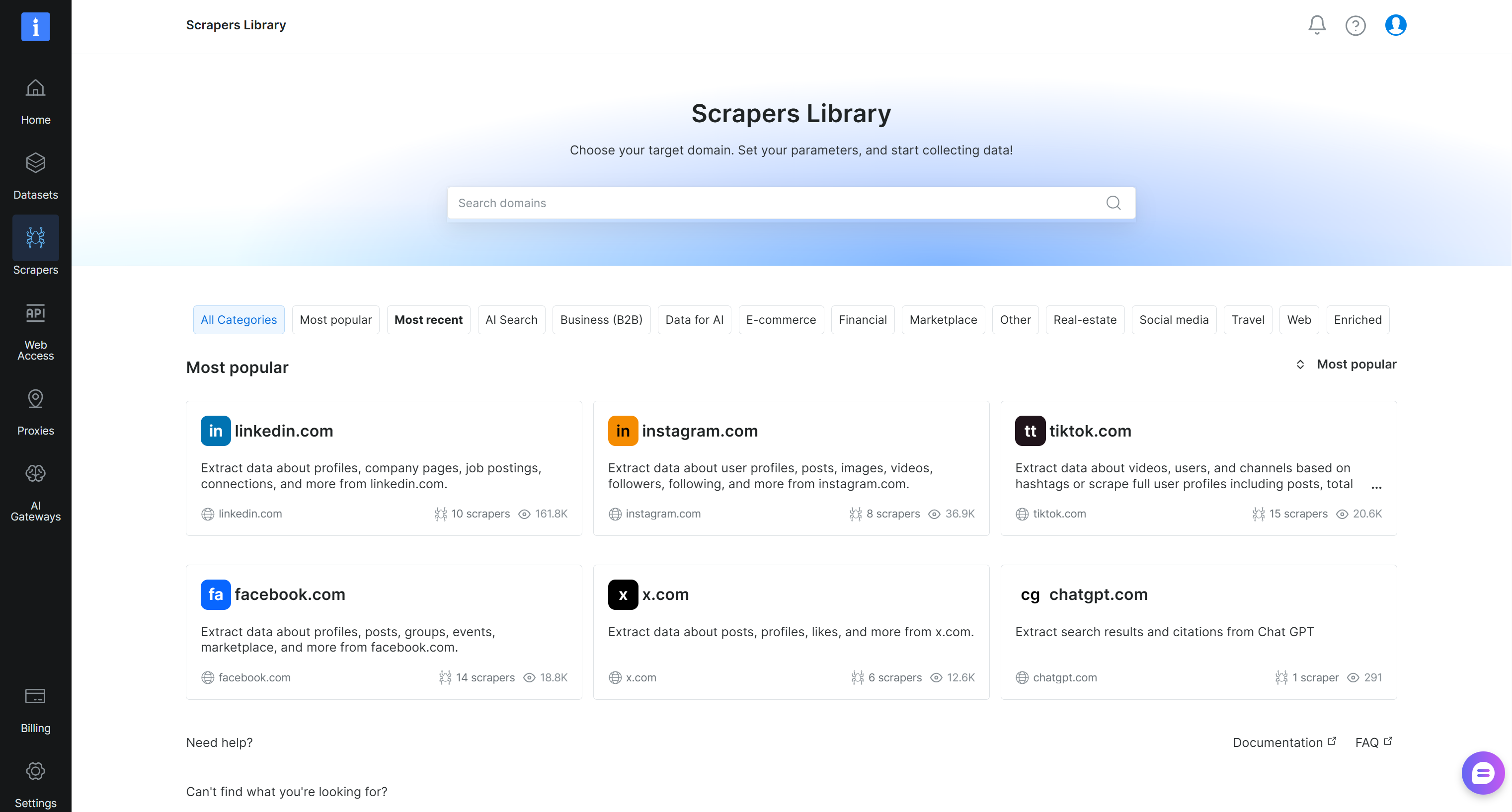 The “Scrapers Library” page