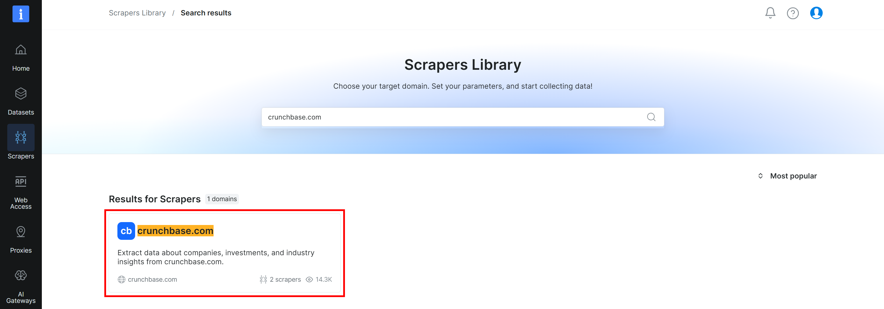 Selecting the “crunchbase.com” scraper