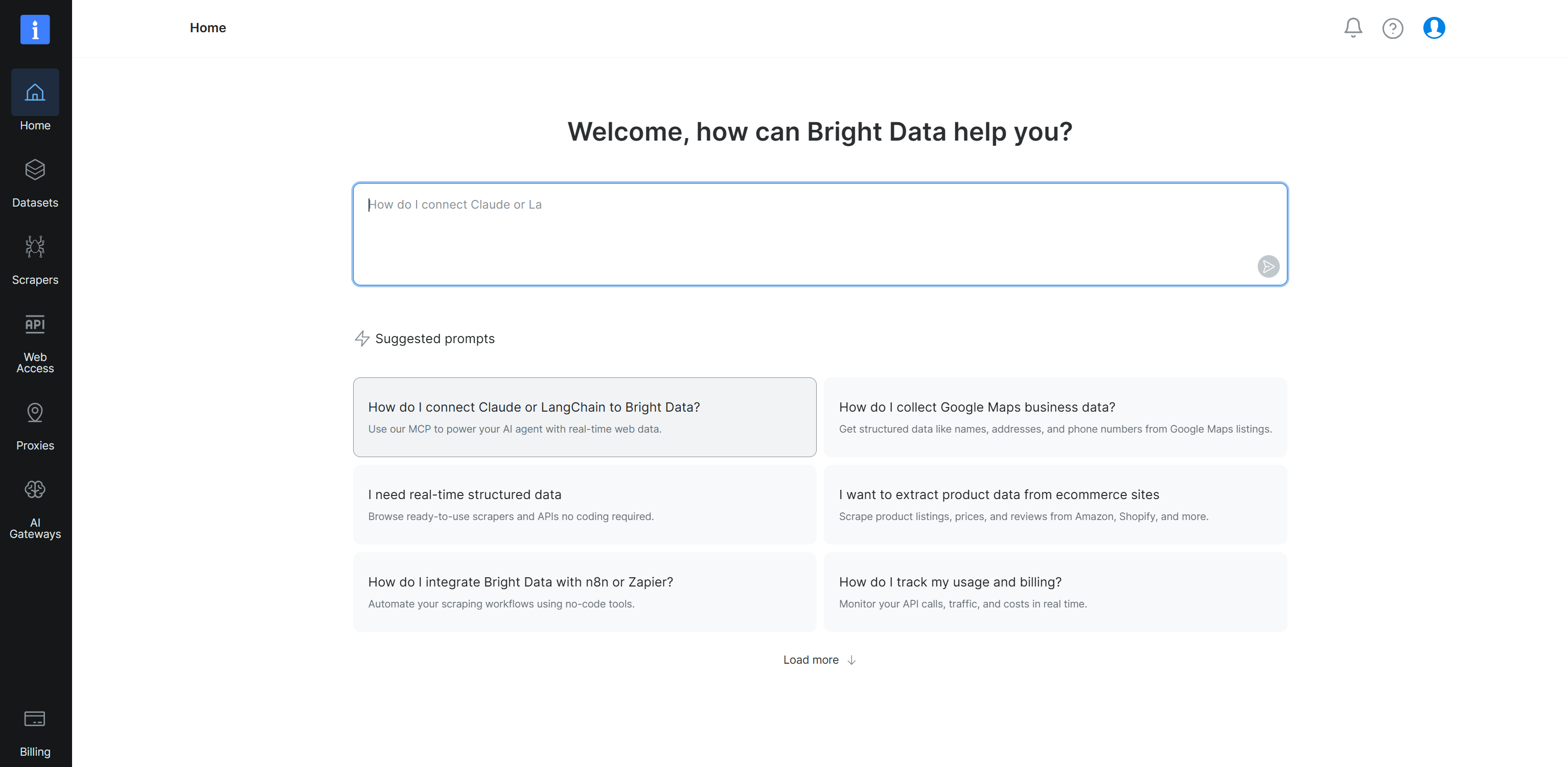 The Bright Data control panel