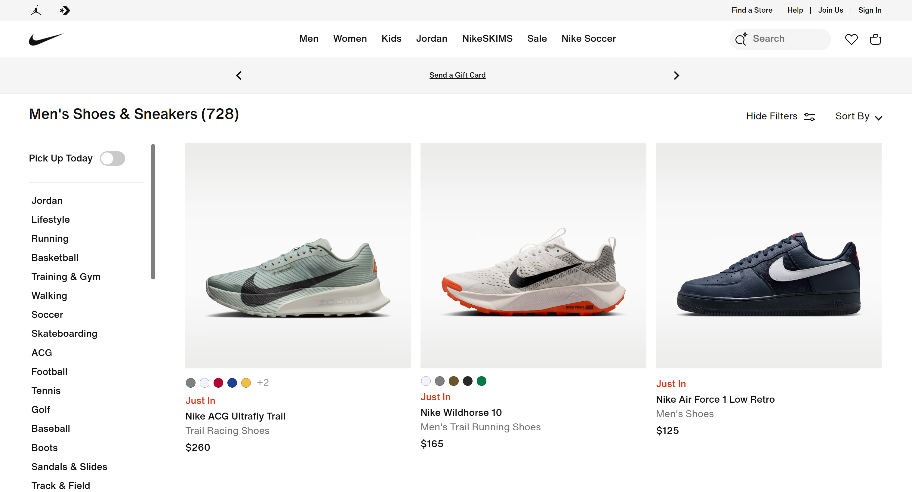 The original Nike “Men's Shoes & Sneakers” page