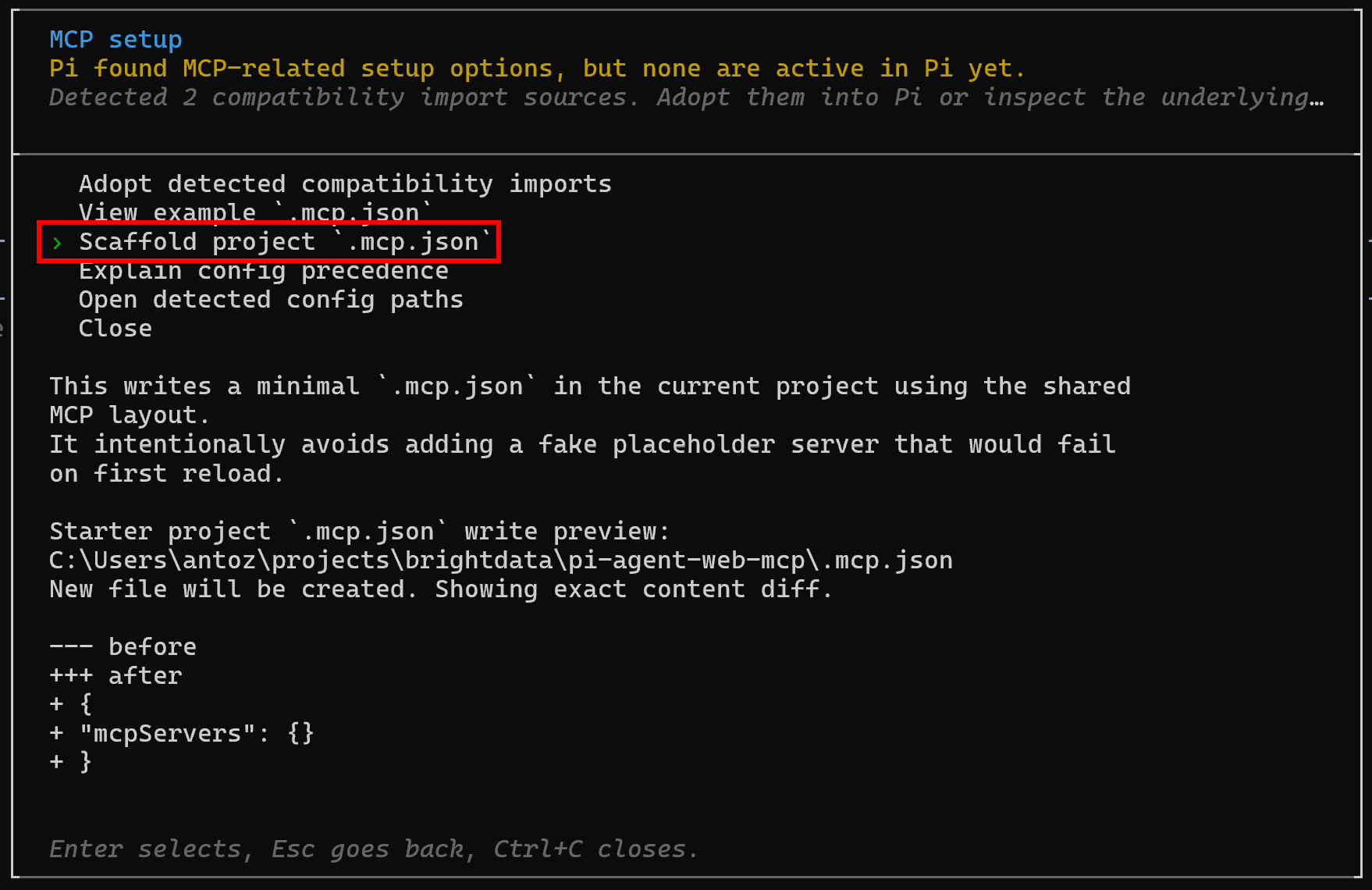 Selecting the "Scaffold project .mcp.json" option