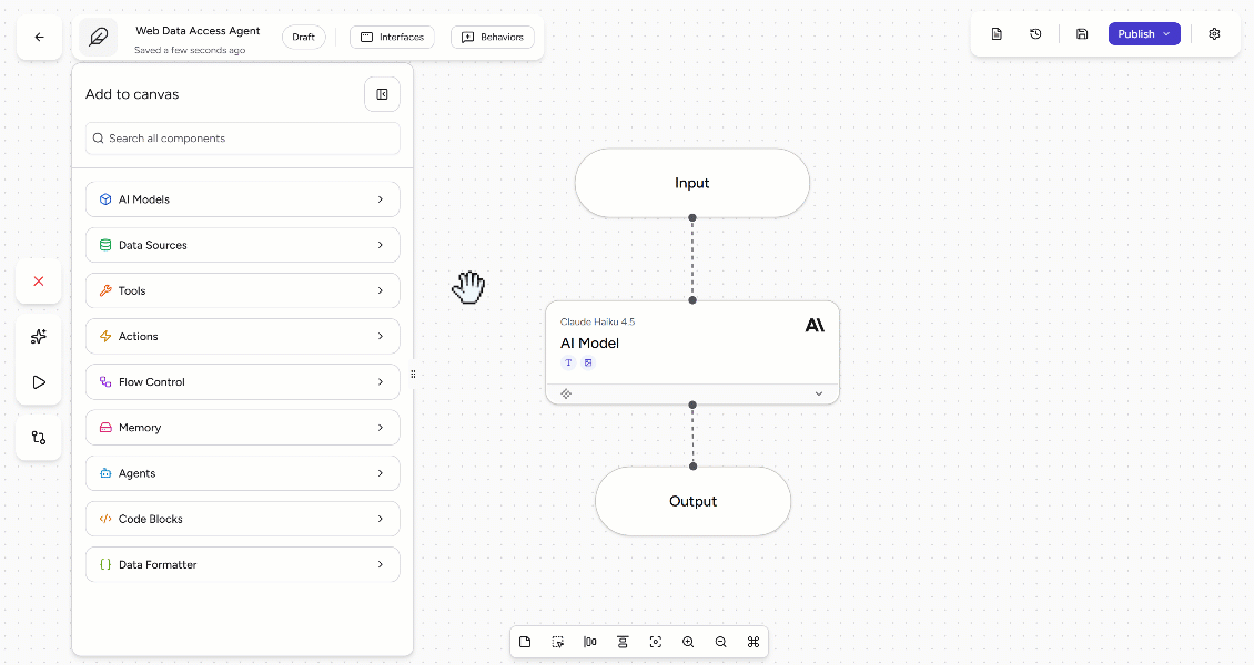 Dragging the “Gmail Message Send” block onto the agent canvas