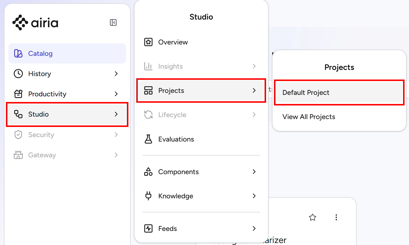 Going to the “Studio > Projects > Default Project” page