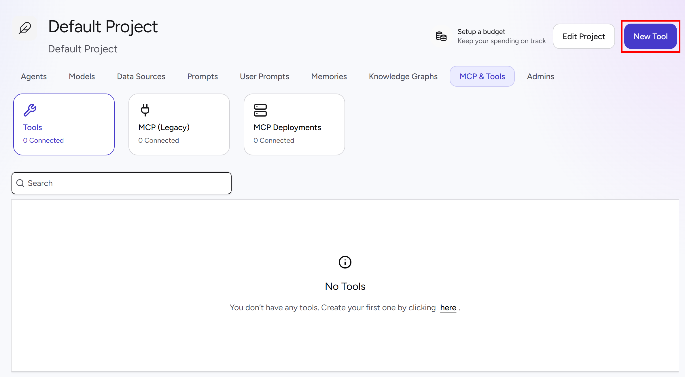 Pressing the “New Tool” button