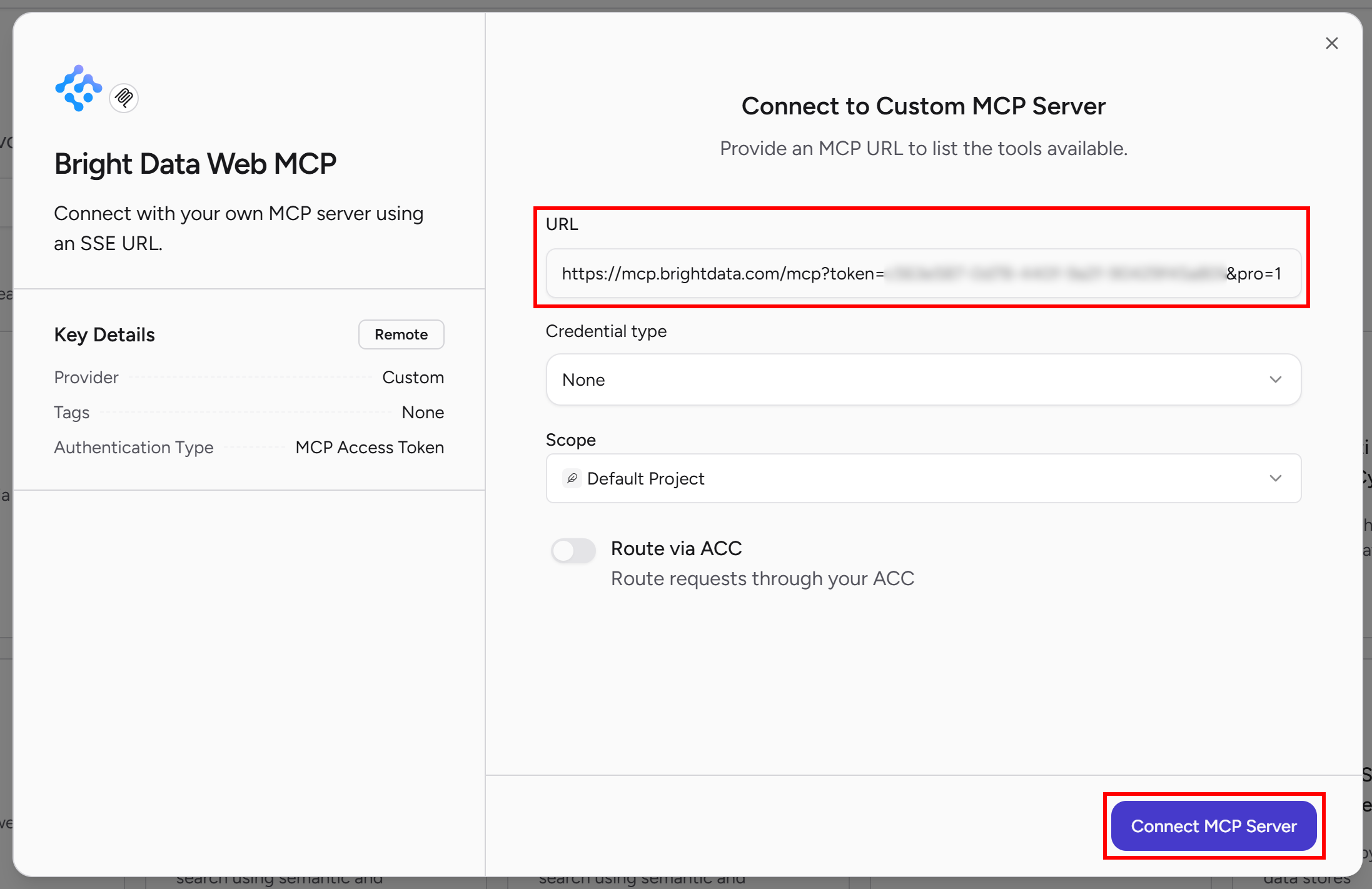 Configuring the connection to the Bright Data Web MCP
