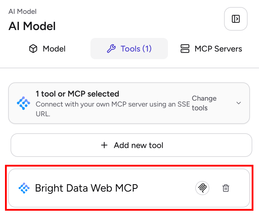 Note the Bright Data Web MCP connection