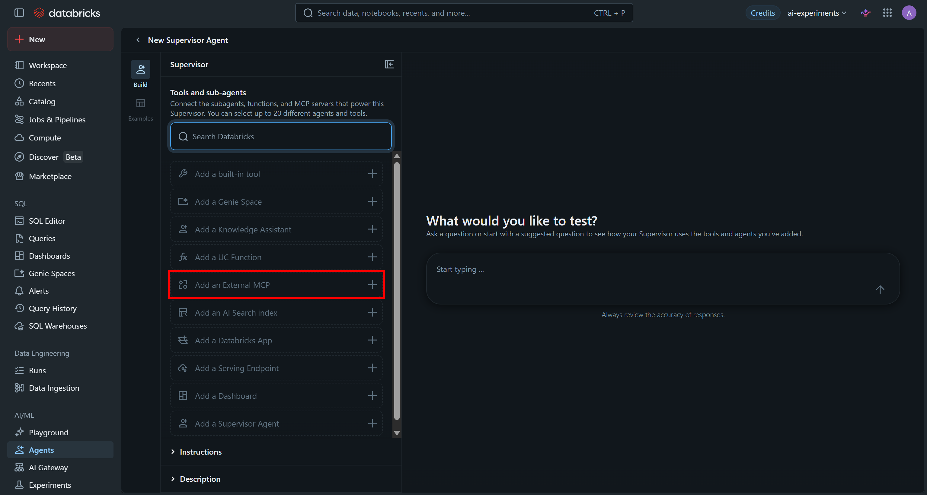 Pressing the “Add an External MCP” button