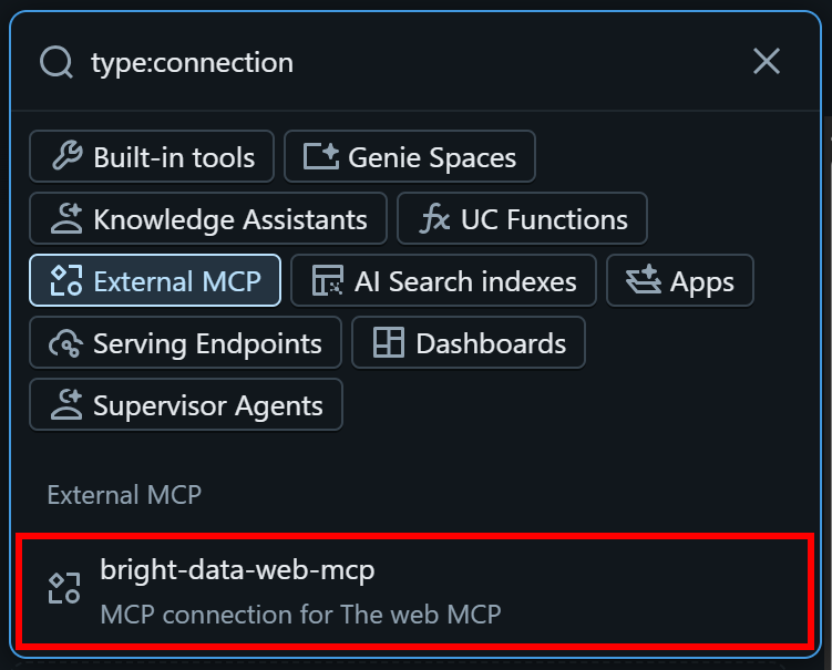 Selecting the “bright-data-web-mcp” connection