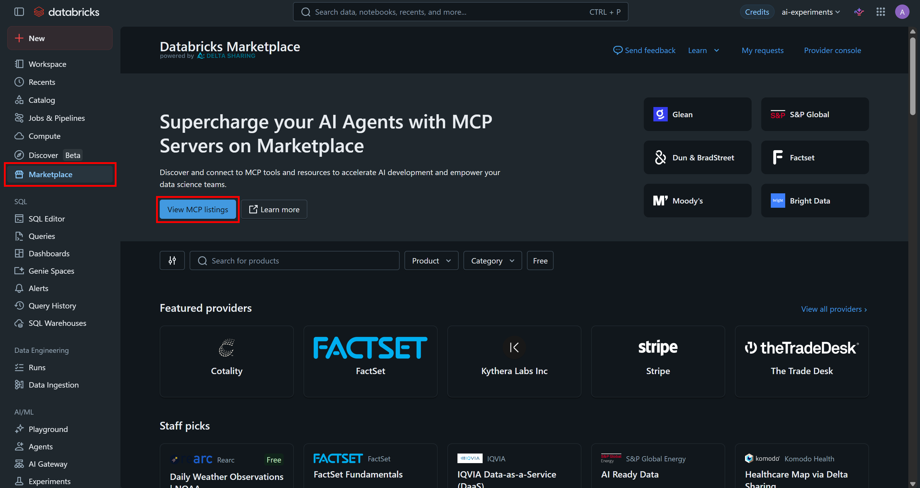 Pressing the “View MCP listings” button