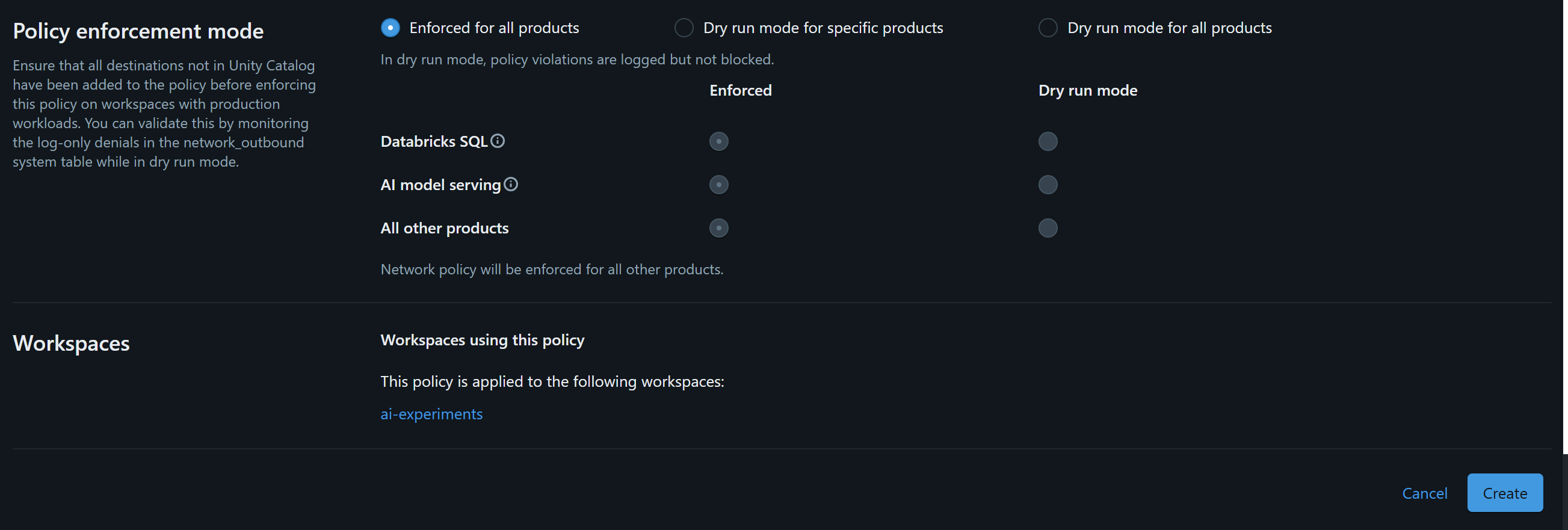 Creating the new network policy