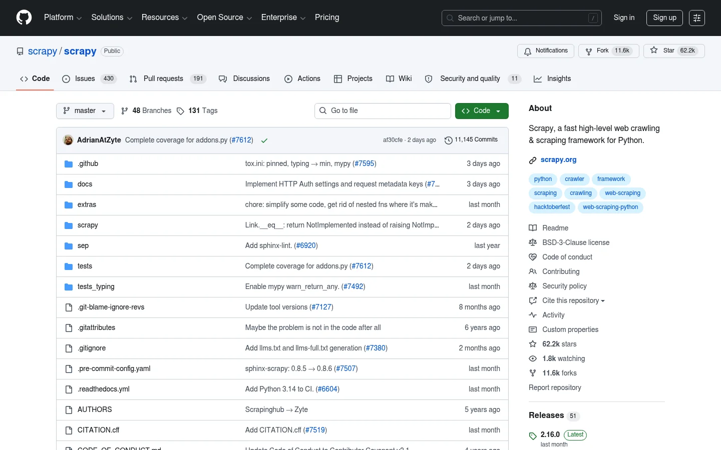 Scrapy homepage
