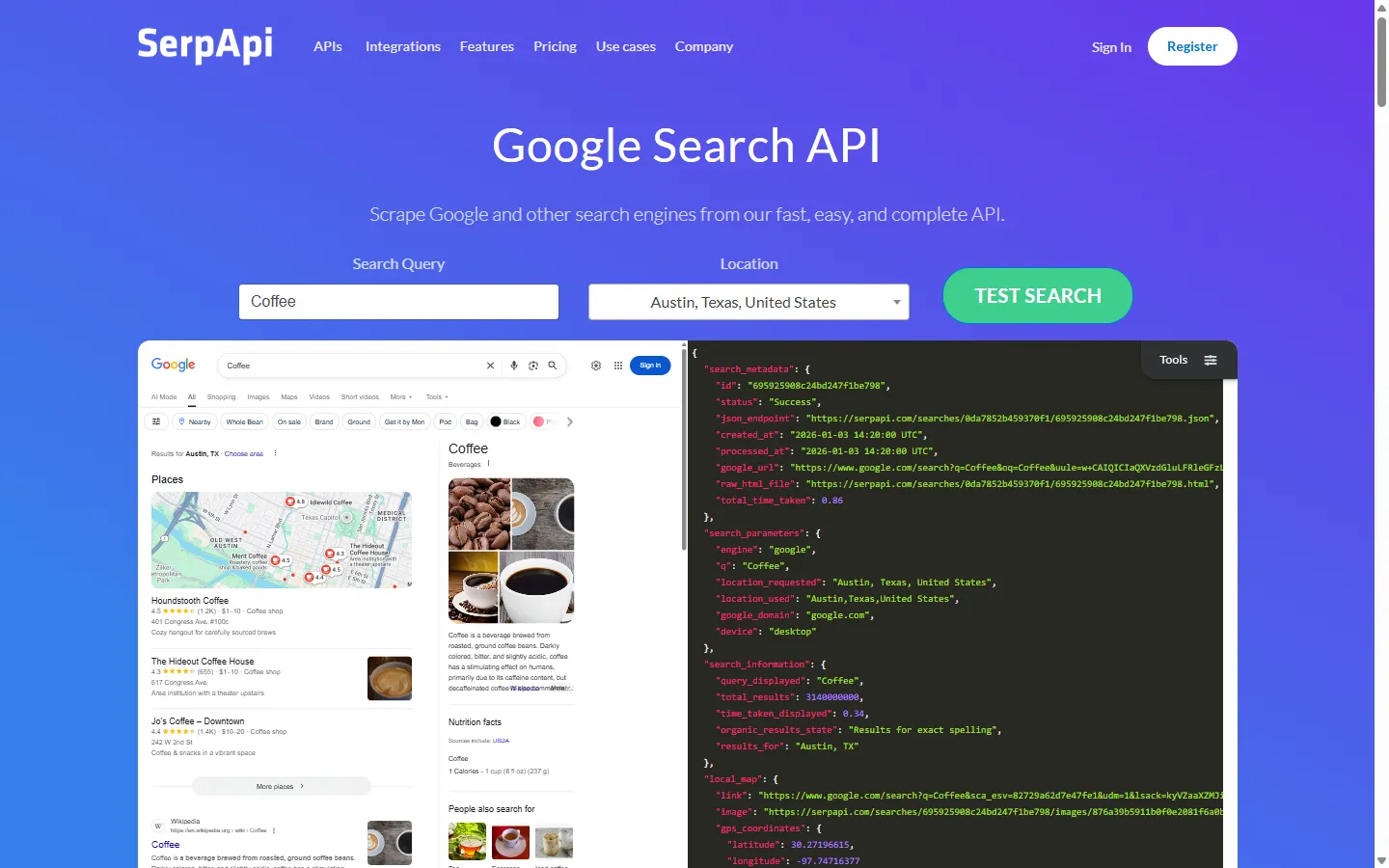 SerpApi homepage