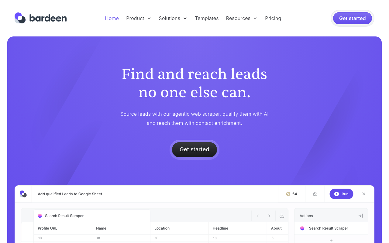 Bardeen web scraping extension homepage