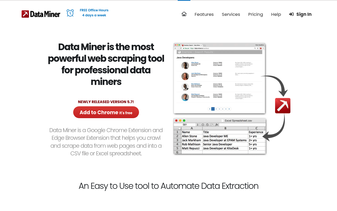 Data Miner web scraping extension homepage
