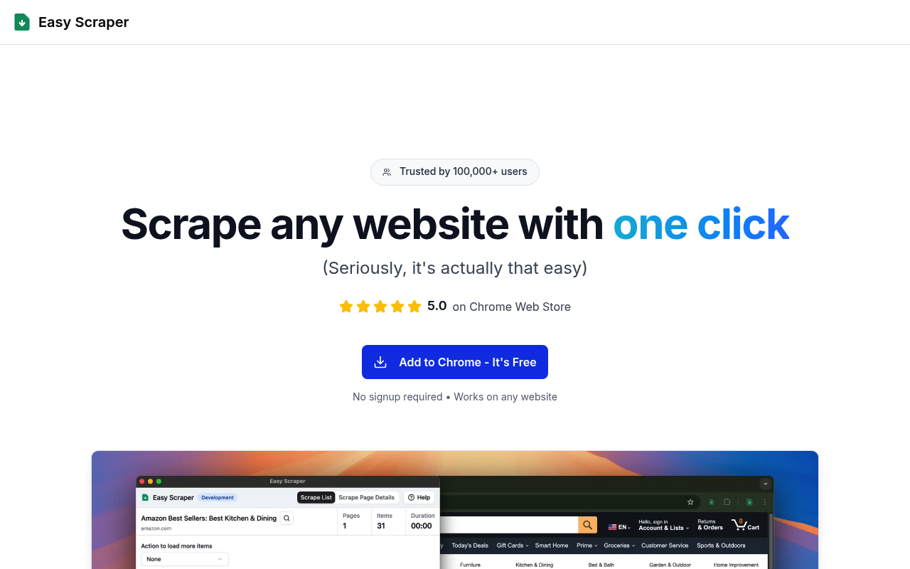 Easy Scraper web scraping extension homepage