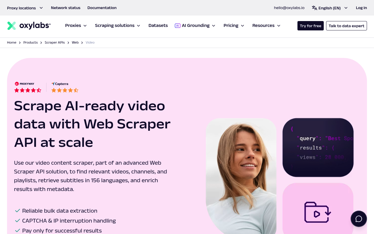 Oxylabs YouTube scraper