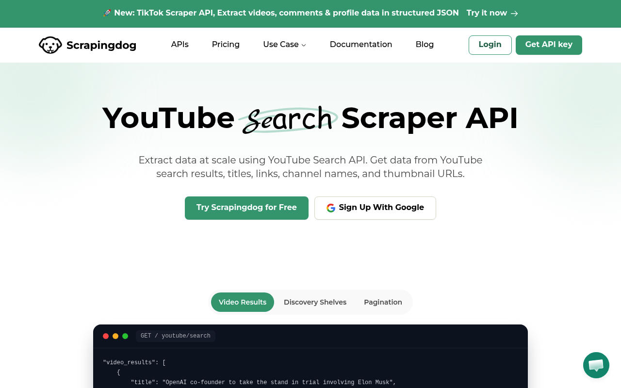 Scrapingdog YouTube scraper