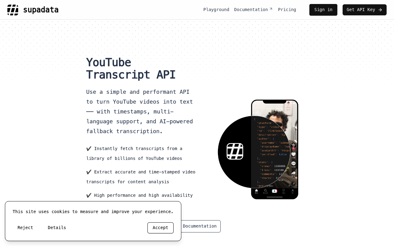 Supadata YouTube scraper