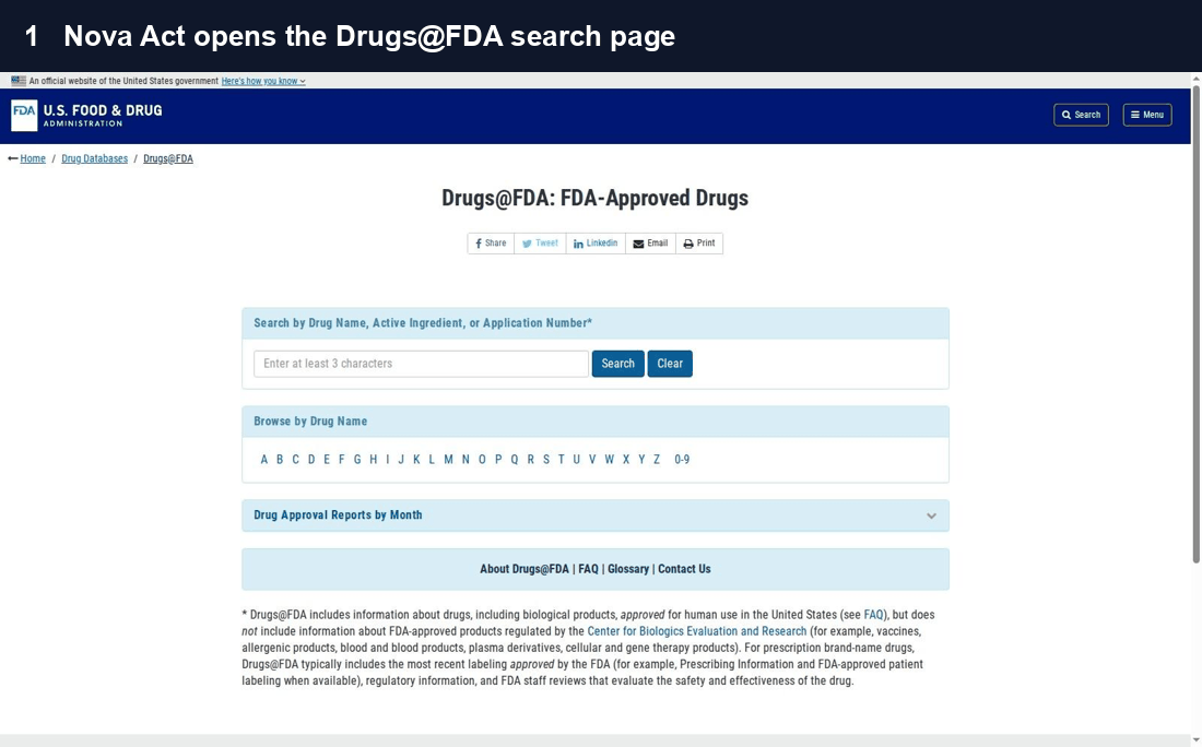 Animated screen recording of Nova Act searching the Drugs@FDA site and reading a drug record