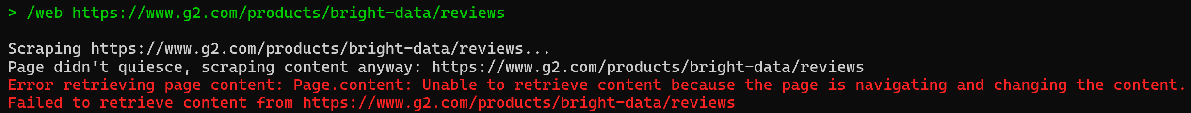 Executing the “/web” command on a G2 review page in Aider