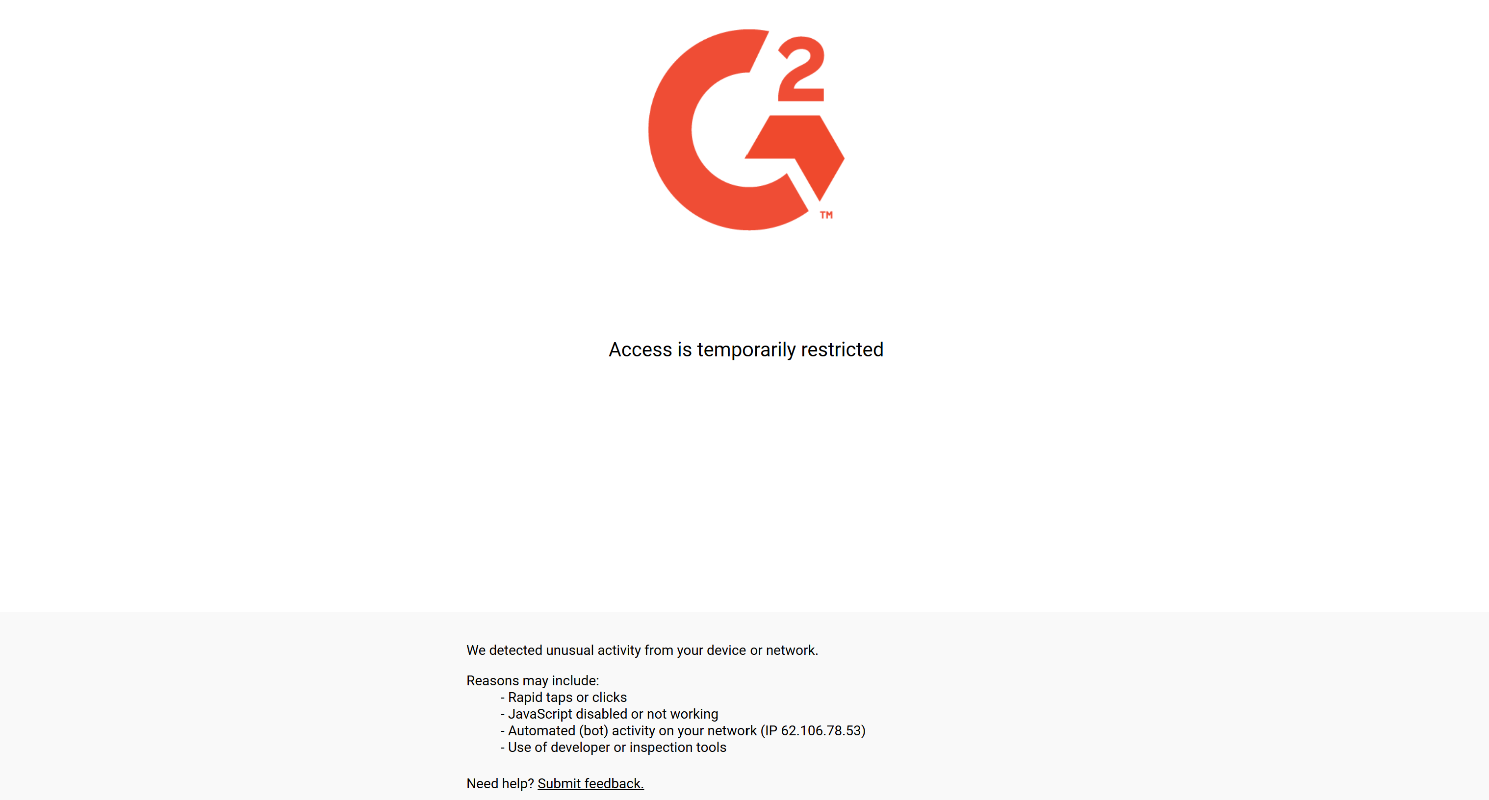 The error page returned by G2 in response to the Aider “/web” request