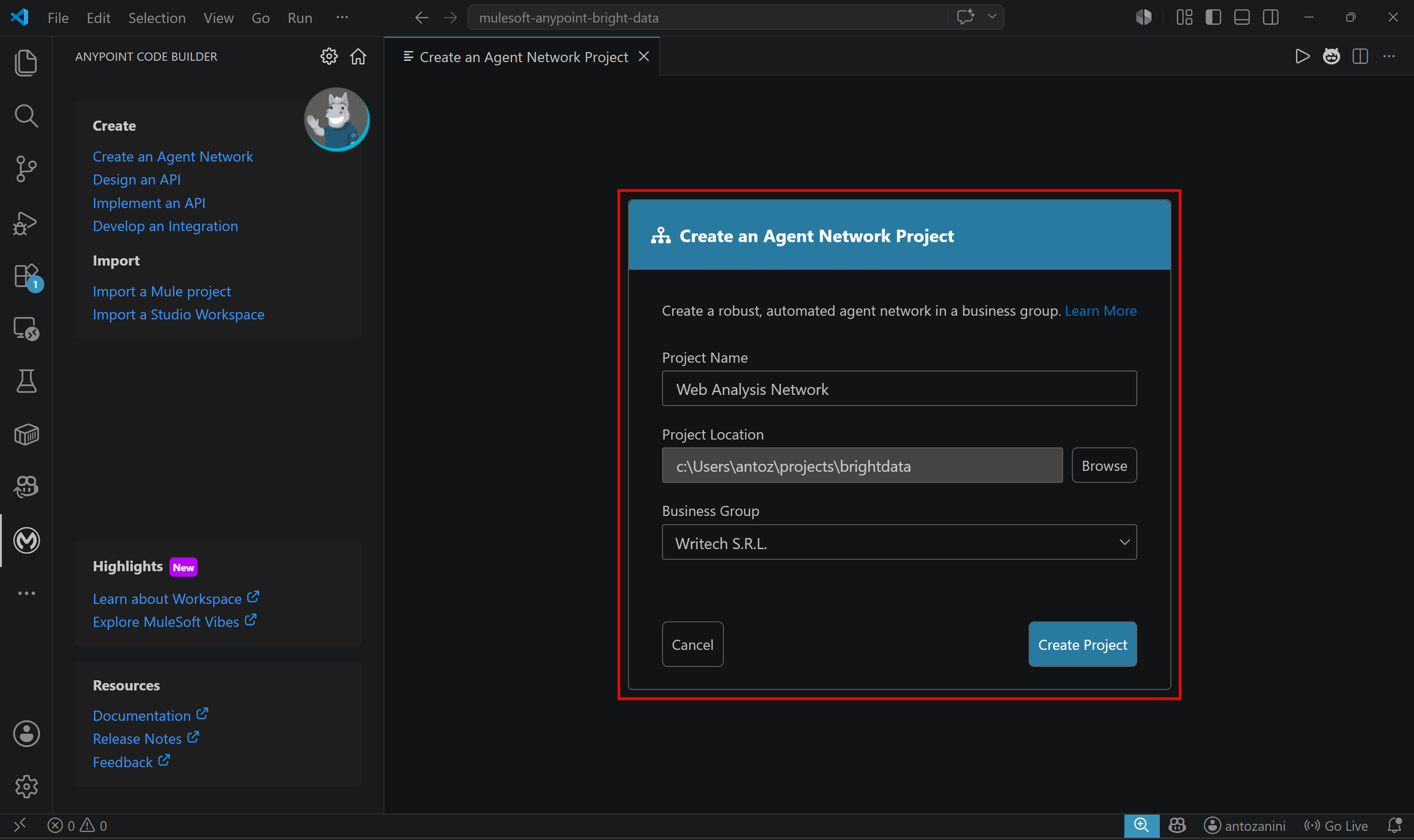 Filling out the “Web Analysis Network” form
