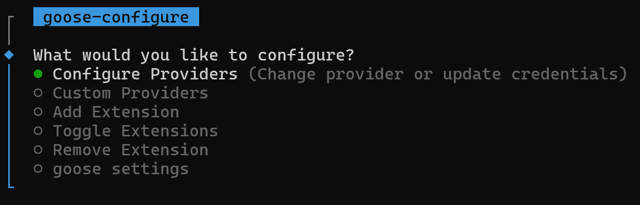 The goose configure command output