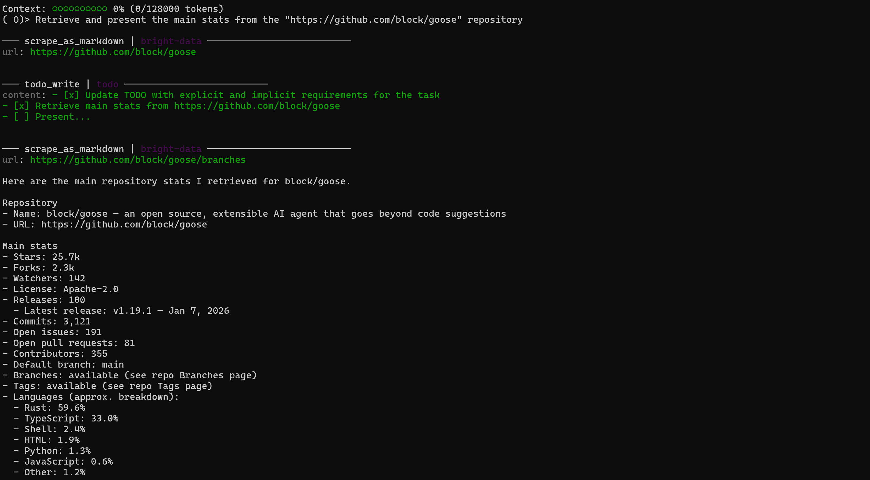 The output produced by the extended CLI agent