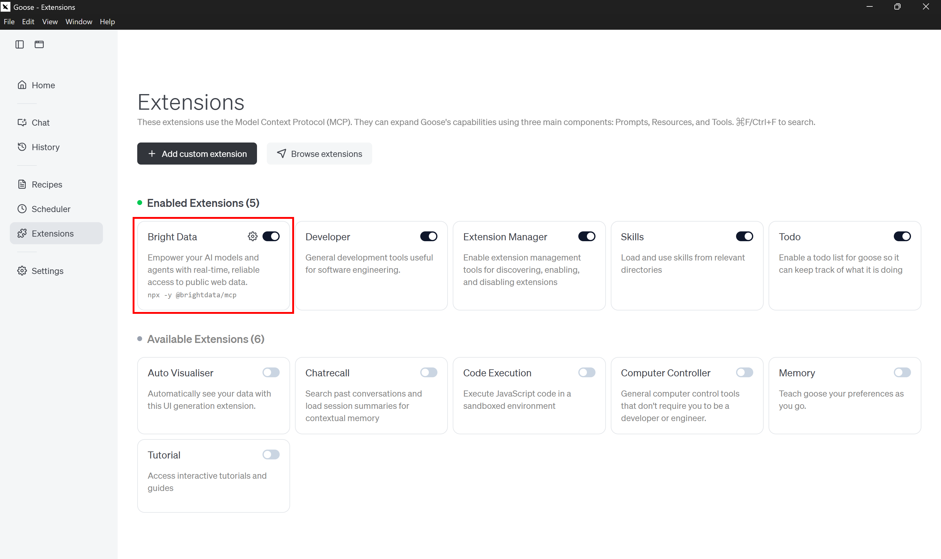 Note the “Bright Data” extension