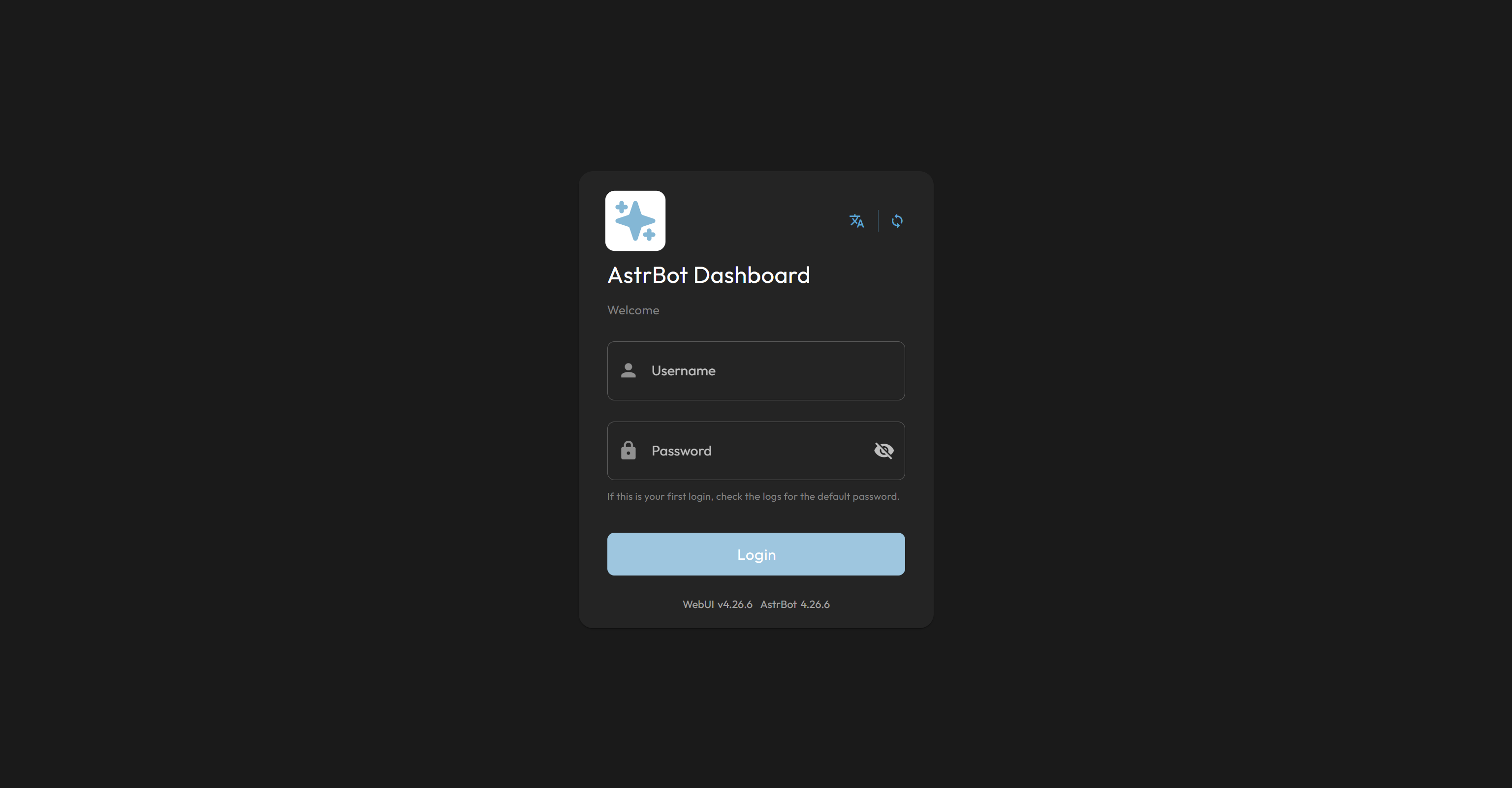 The AstrBot WebUI login