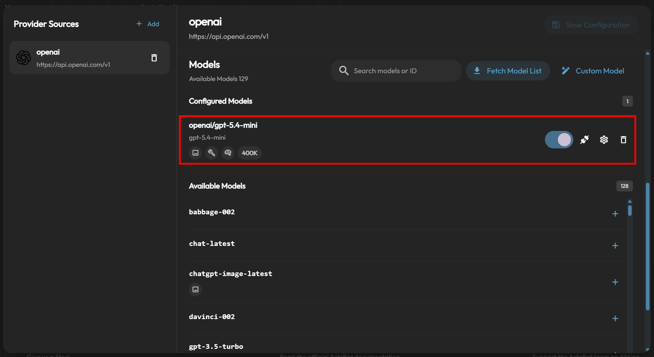 Selecting the OpenAI GPT-5.4 Mini model